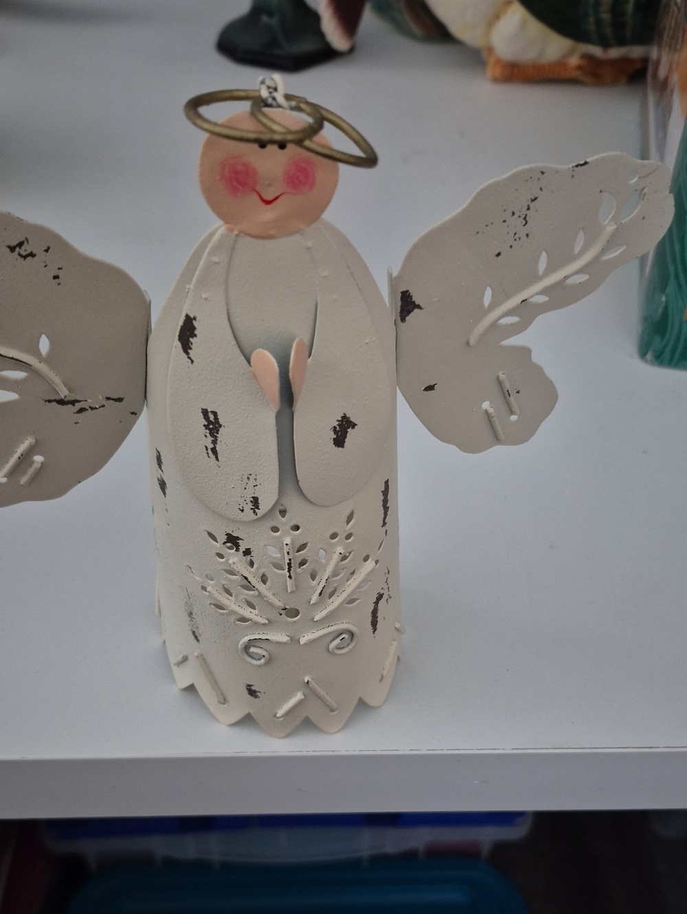 Handmade Style White Metal Angel Figurine with Halo